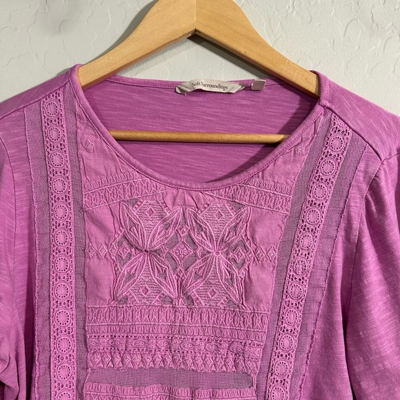 Soft Surroundings Pink Embroidered Long Sleeve Boho Top Size Large Feminine - Picture 4 of 6